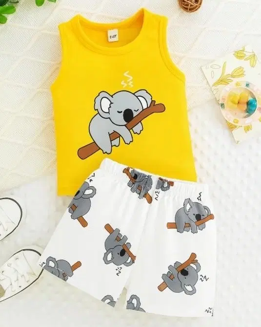 Cotton Blend Printed Clothing Set for Boys, Yellow & White (18-24 Months)