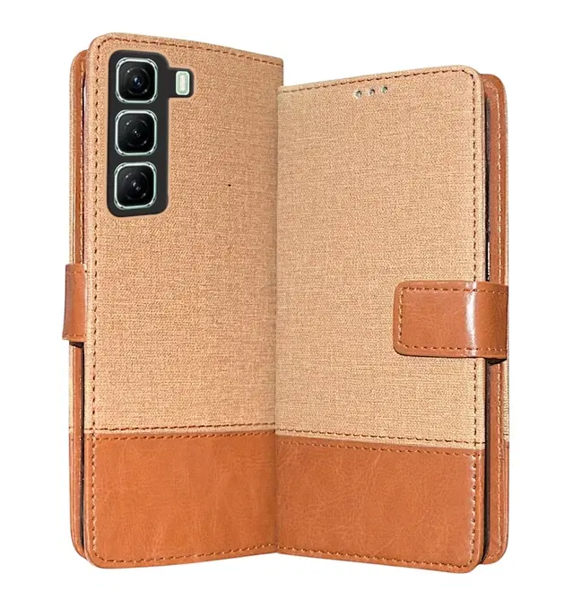 Artificial Leather Mobile Flip Cover for Infinix X6720 / Hot 50 5G, Brown