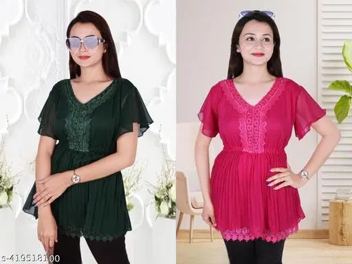 Casual Tops for Women, Pack of 2 (Pink, L)