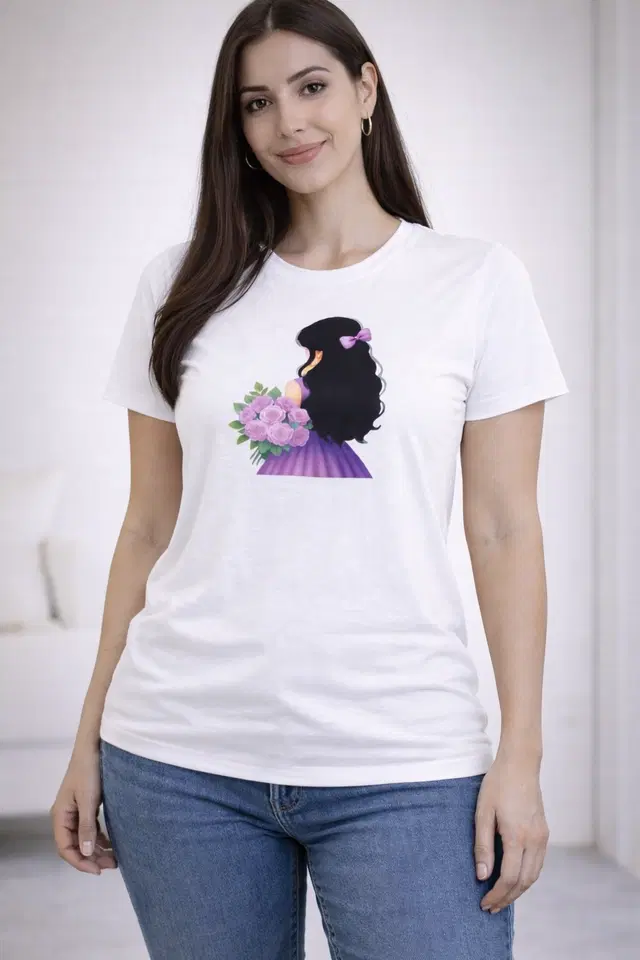 Cotton Blend Printed T-shirt for Men, White (M)