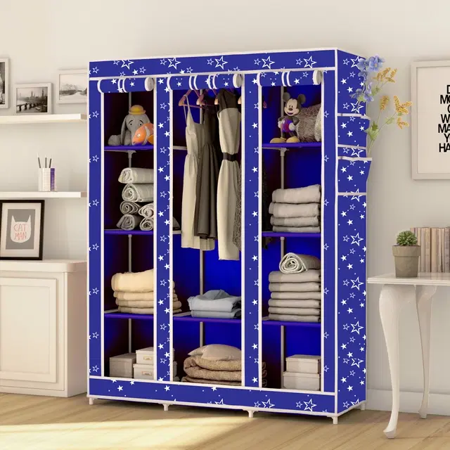 Plastic Printed Collapsible Wardrobe, Blue