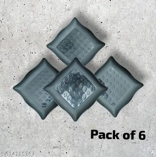 Plastic Plates for Kitchen, Black, Pack of 6