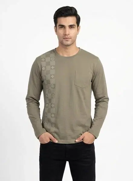 Cotton Graphic Print T-shirt for men, Dark Camel (M)