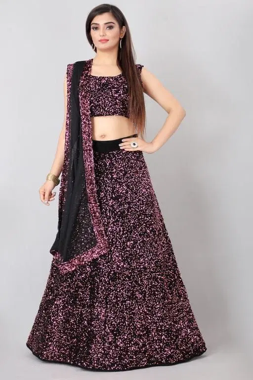 Purimaa Sequined Semi Stitched Lehenga Choli With Dupatta (Pink) (P62)
