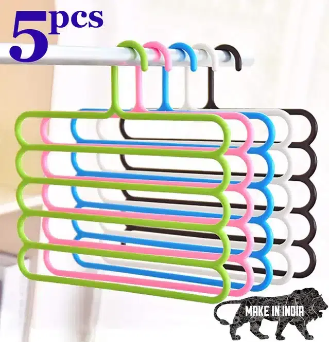 5 Layers Plastic Clothes Hanger Set, Multicolor, Pack of 5