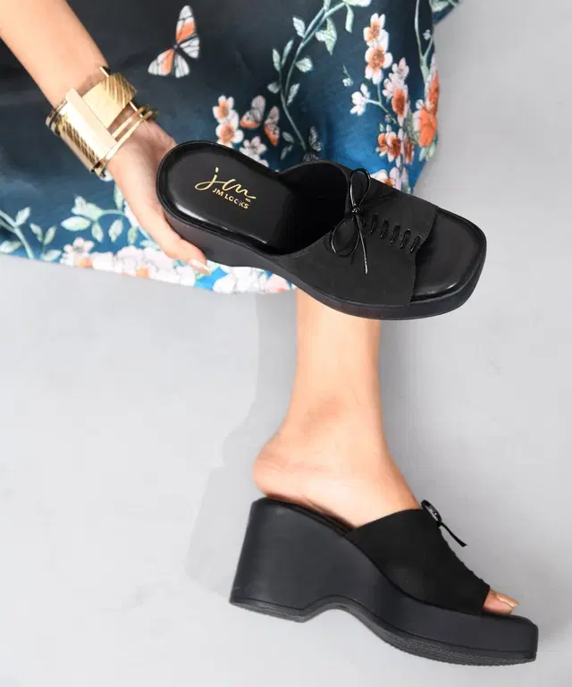 JM Looks Stylish Heels for Women (Black, 6)