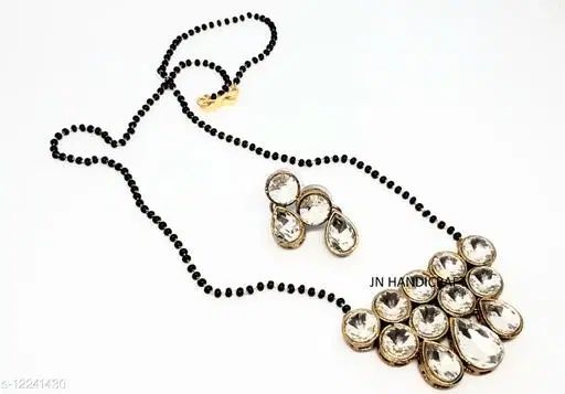 Alloy Mangalsutra With Earring for Women, Black