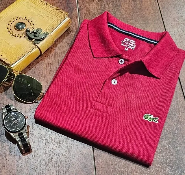 Polo Neck Solid T-Shirt for Men (Pink, XXL)