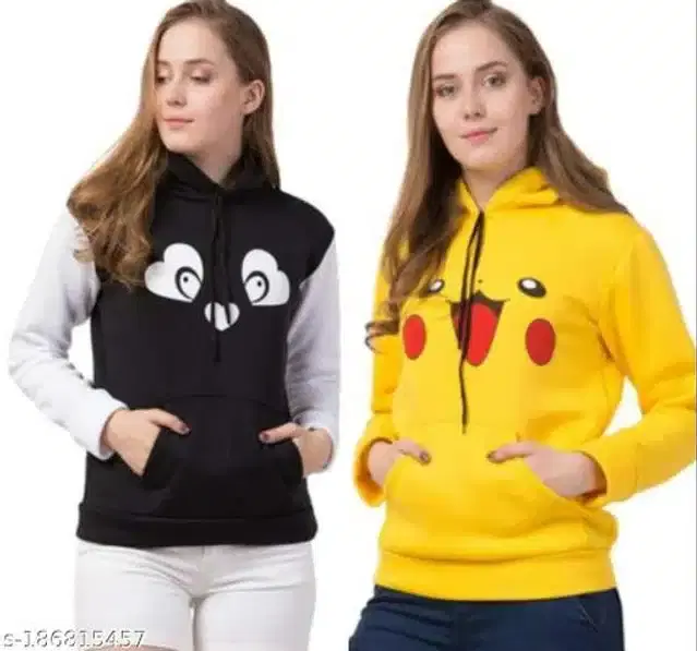 Cotton Blend Hoodie for Girls, Pack of 2 (Black & Yellow, 12-13 Years)