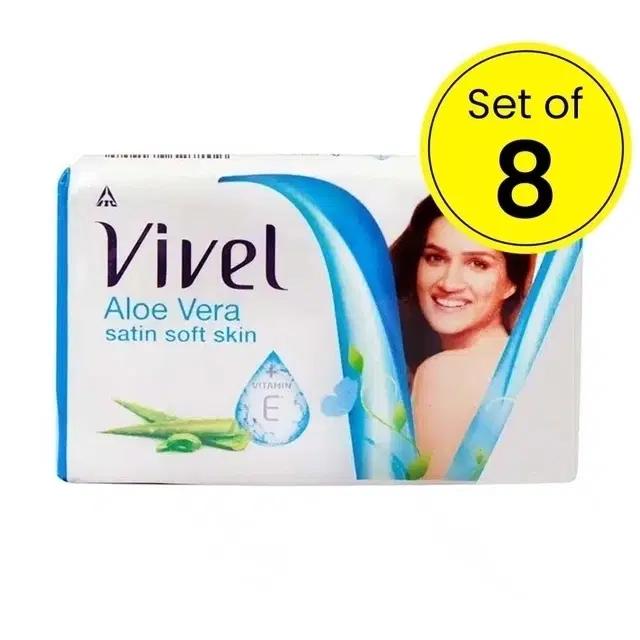 Vivel Aloe Vera Bathing Soap with Vitamin E for Satin Soft skin 8X44 g (Pack of 8)