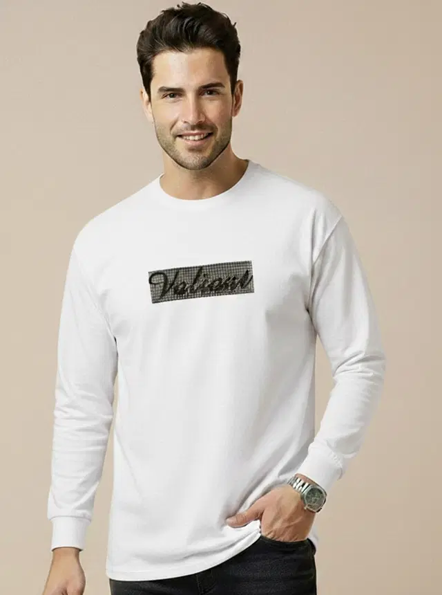 Polyester Printed T-shirt for Men, White (L)