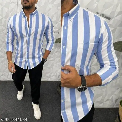 Cotton Shirt for Men (Blue, M)