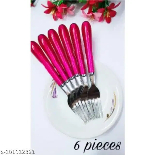 Stainless Steel Fork, Pink, Pack of 6