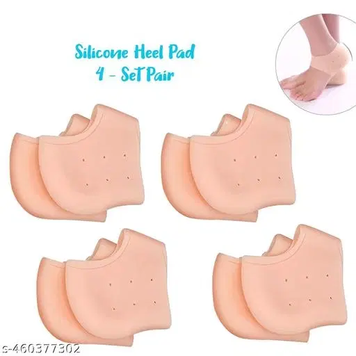 Silicone Orthopedic Gel Heel Pad Socks for Pain Relief, Beige, Set of 4