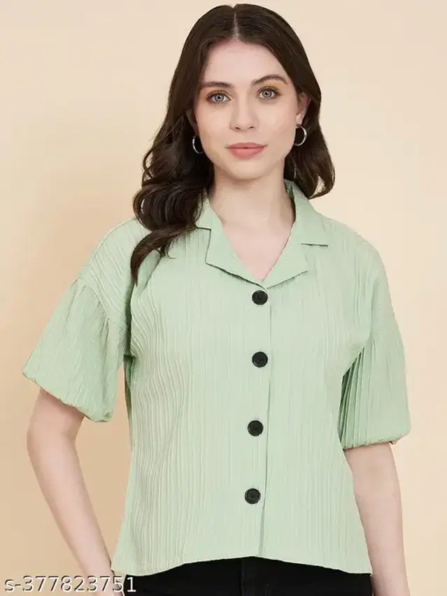 Cotton Blend Solid Shirt for Women (Mint Green, XS)