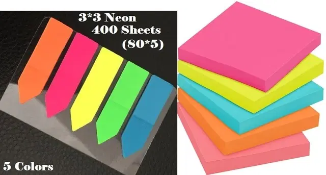 Paper Neon 80 Pcs Sticky Notes, Multicolor, 3x3 inches, Pack of 5