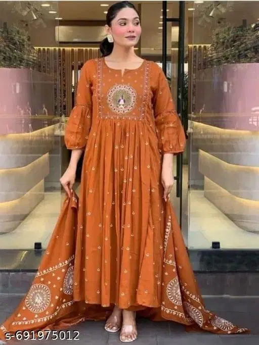 Embroidered Rayon Womens kurta sets Orange, (Size: XXXL)