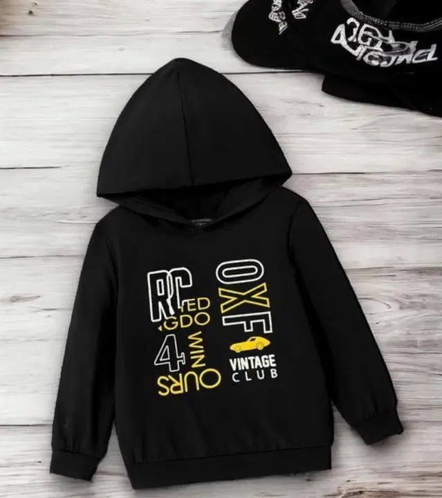 Light Fleece Printed Hoodie for Kids, Black 2-4 Years