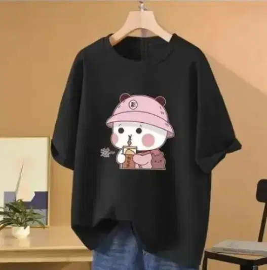 Round Neck Printed T-Shirt for Women, Black (L)