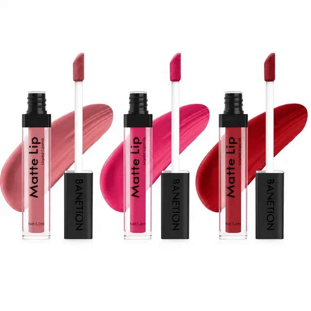 Banetion Non Transfer Liquid Matte Lipstick, 12 ml [Pack of 3]