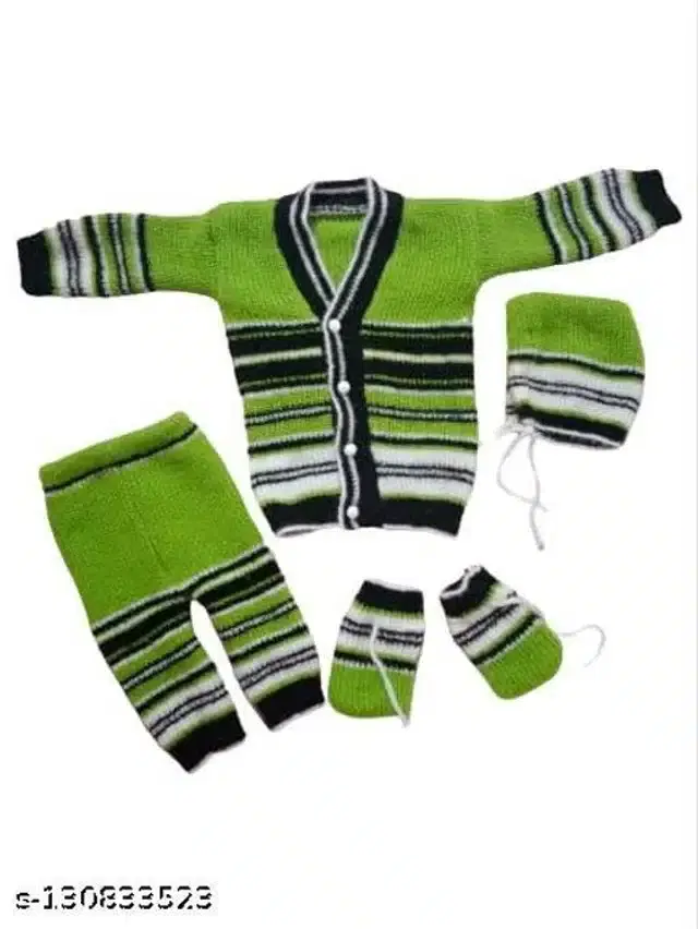 Woolen Sweater & Pant with Socks & Cap for Kids (Multicolor, 6-9 Months)
