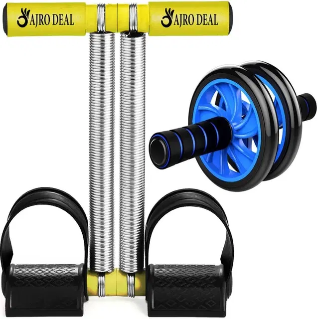 Stainless Steel Tummy Trimmers With resistance bands for Home Workout, Yellow & Blue