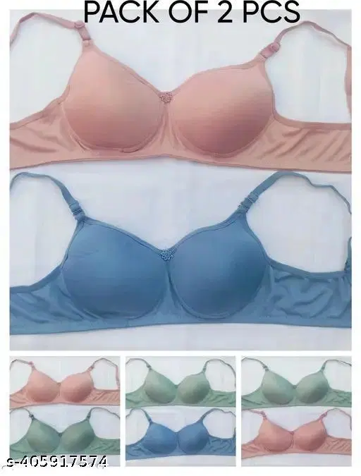 Cotton Solid Bra for Women & Girls, Assorted, Pack of 2 (36A)
