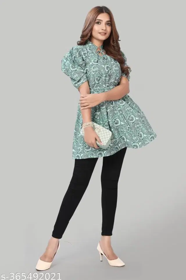 Half Sleeves Top for Women (Green, S)