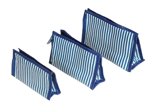 Canvas Portable Accessories & Cosmetics Storage Pouch, Blue, Set of 3