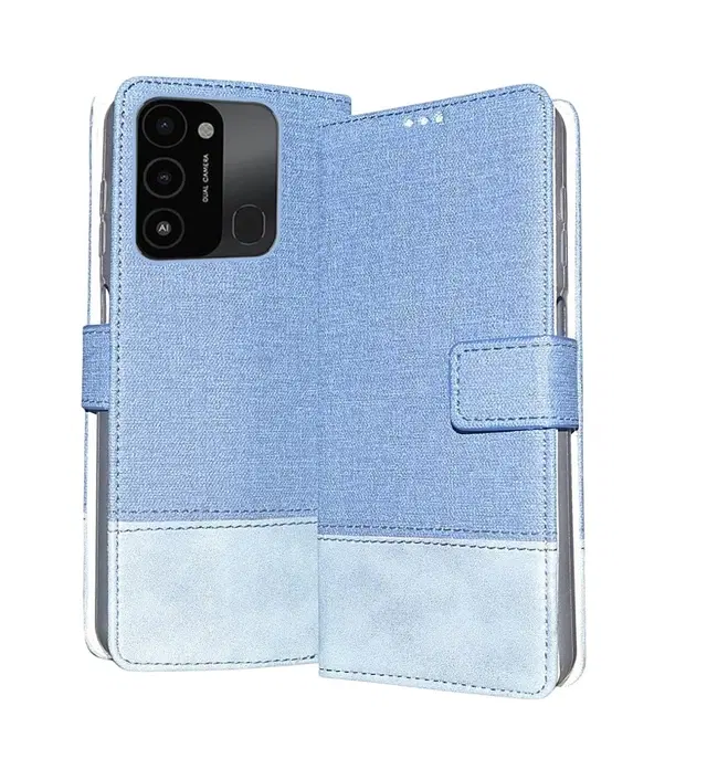 Artificial Leather Mobile Flip Cover for Tecno Kg5K / Spark 8C, Blue