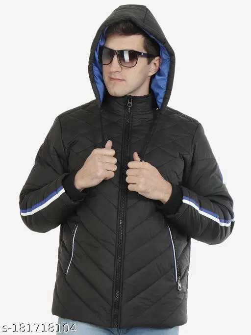 Nylon Full Sleeves Jacket for Men (Black, L)