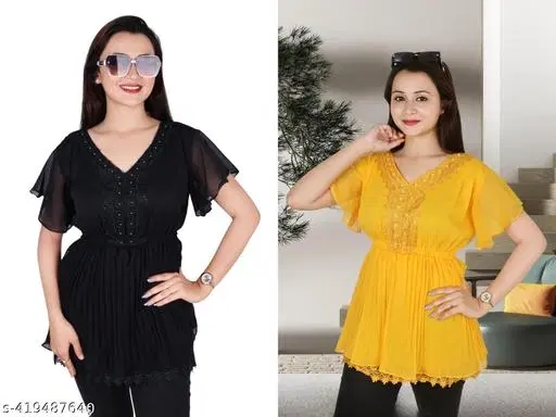 Casual Tops for Women, Pack of 2 (Yellow, L)