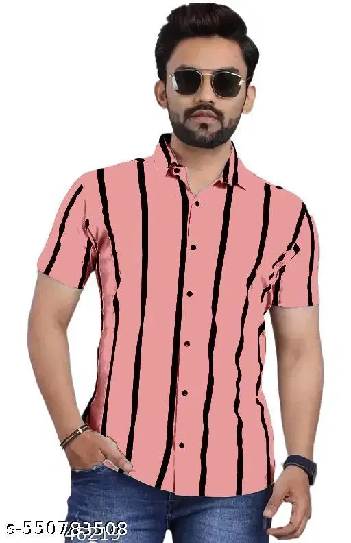 Lyrca Printed Shirt for Men (Pink, S)