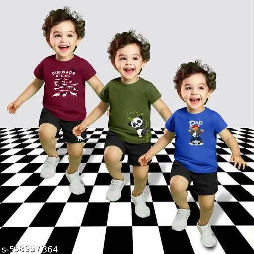 Cotton Blend Printed Clothing Set for Boys, Multicolour, Pack Of 3 (0-1 Months)