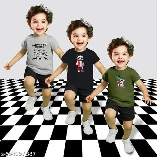 Cotton Blend Printed Clothing Set for Boys, Multicolour, Pack Of 3 (0-1 Months)