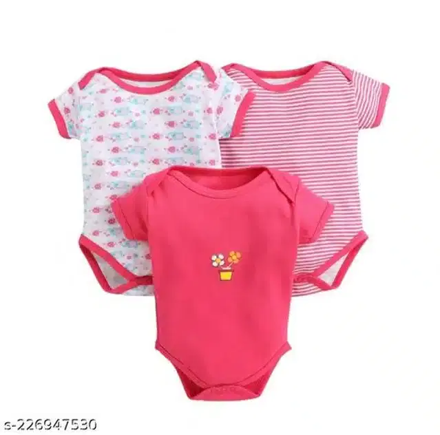 Cotton Rompers for Kids (Pink, 0-3 Months)