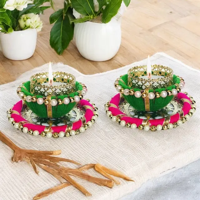 Metal Designer Tealight Candle Holder, Multicolor, 8x8x4 cm, Pack of 2