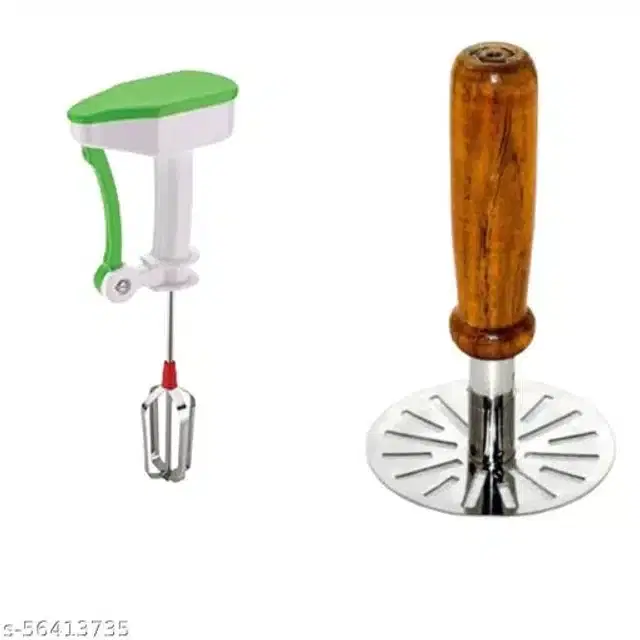 Manual Hand Blender with Masher, Multicolor, Set of 2