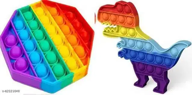 Silicone Pop It Fidget Stress Relief Toy, Multicolor, Pack of 2