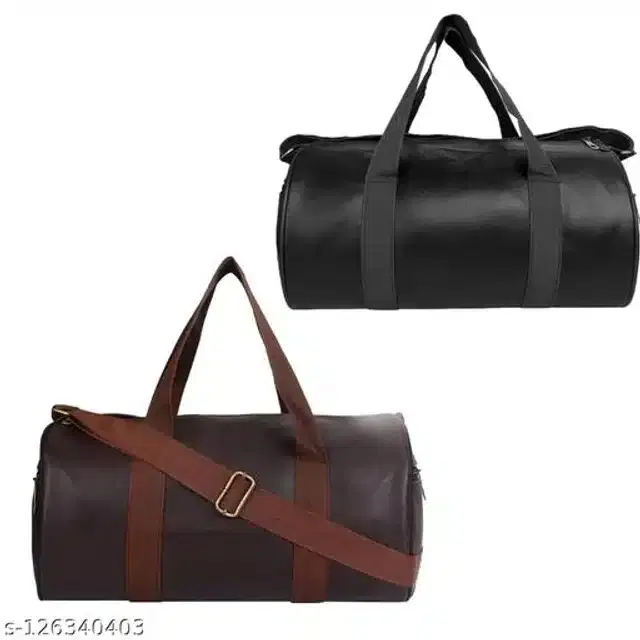 Faux Leather Gym Bags, Black & Brown, Pack of 2