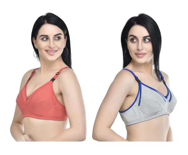 Cotton Blend Solid Non Padded Feeding Bras for Women, Pack of 2 (Multicolor, 34)