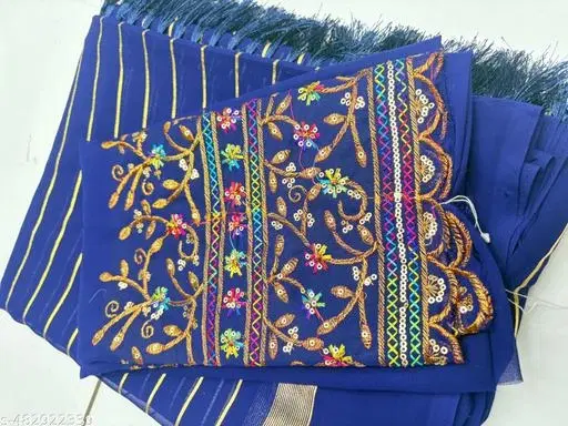 Georgette Printed Saree for Women, Blue (6.3 M)