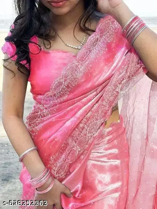 Jimmy choo Embellished Saree for Women, Pink (6.3 m)