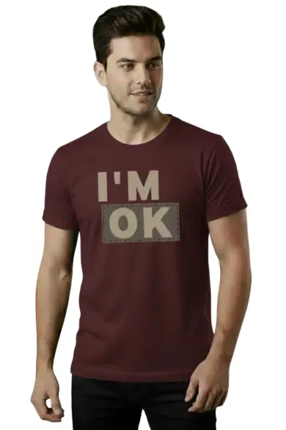 Cotton Blend Printed T-shirt for Men, Maroon (M)