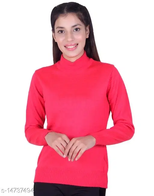Hi-Neck Sweater for Women (Pink, M)