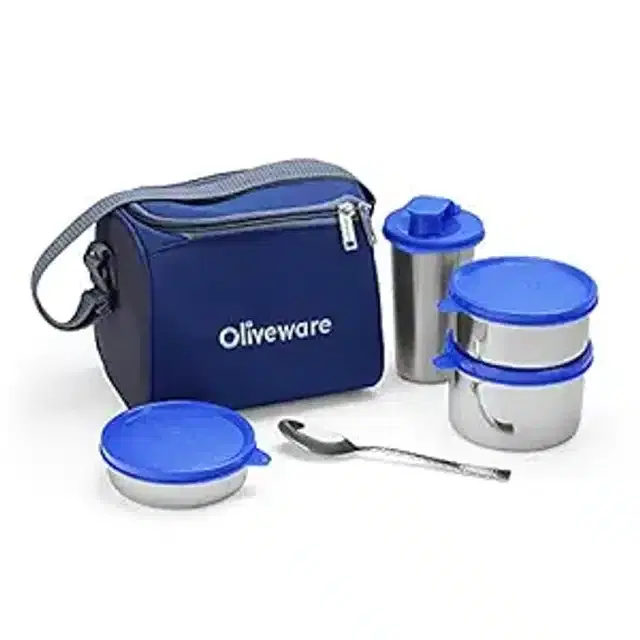 Oliveware Airtight Lunch Box, Blue, Set of 1
