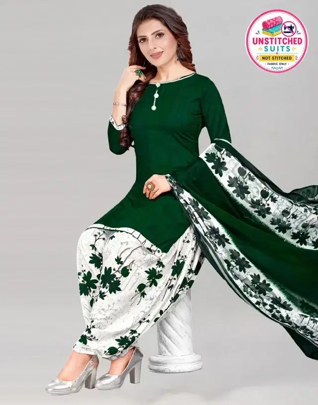 Crepe Printed Unstitched Suit with Dupatta for Women, Green