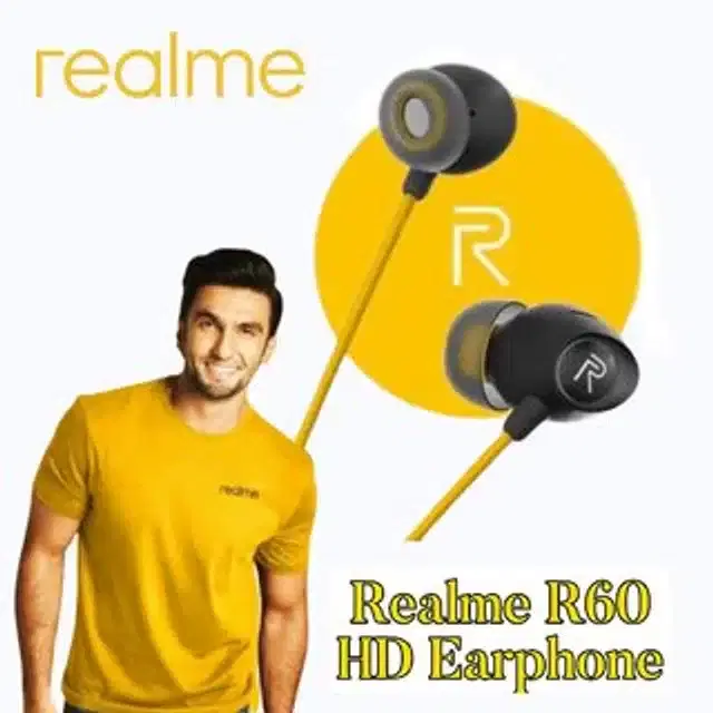 Realme R60 In-Ear 3.5 mm Wired Earphone with Mic, Black & Yellow