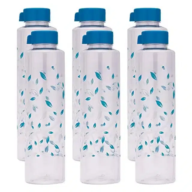 Airtight Plastic Water Bottle with Lid, Silver & Blue, 1000 ml, Pack of 6