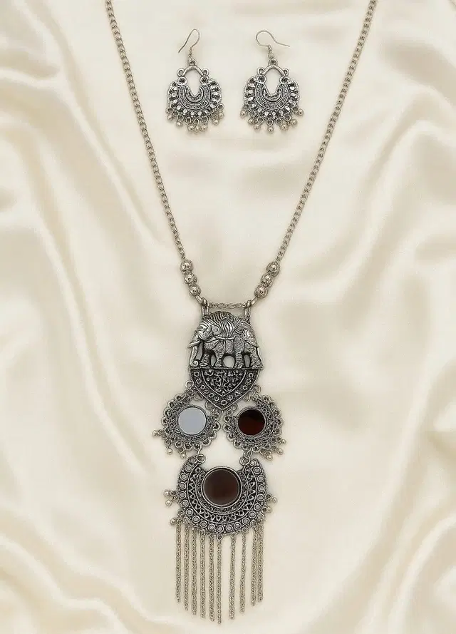 Women's Oxidized Jewellery Set with Jhumkas, Pack of 1